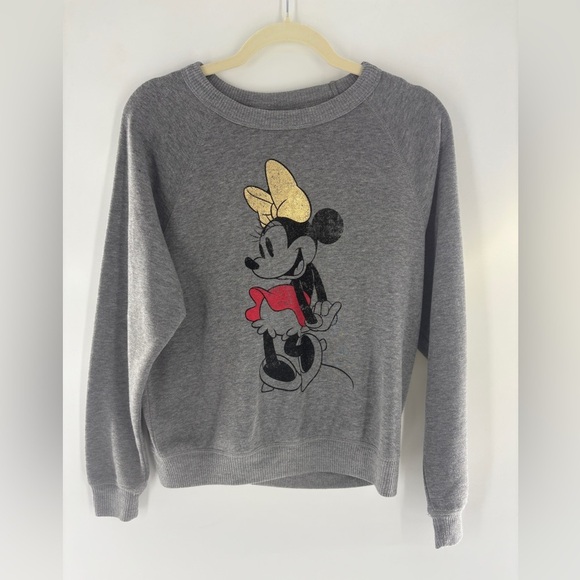 Disney Minnie Mouse Gray Sweatshirt with Gold Bow - Picture 1 of 6